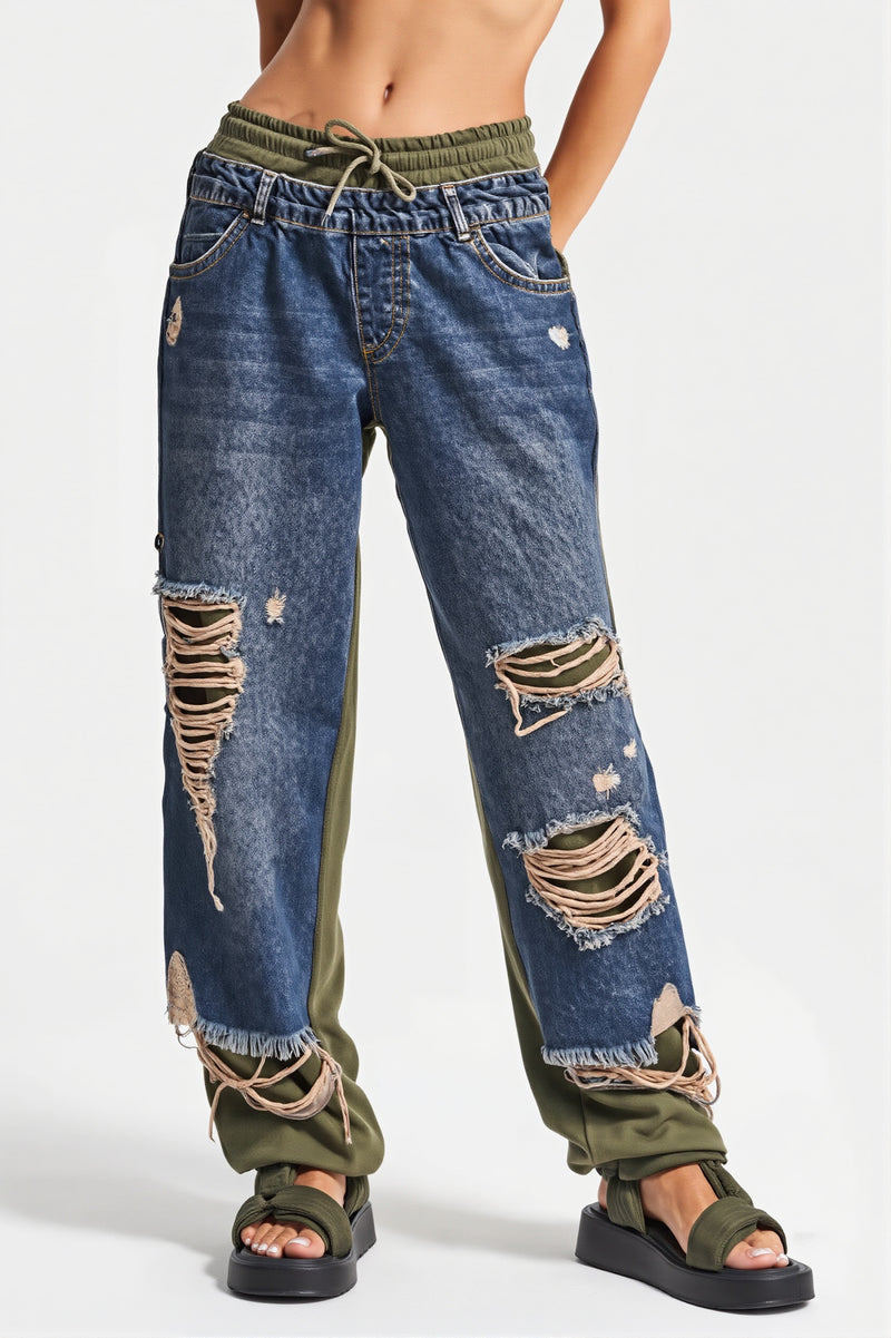 Distressed Tie Detail Streetwear Jeans