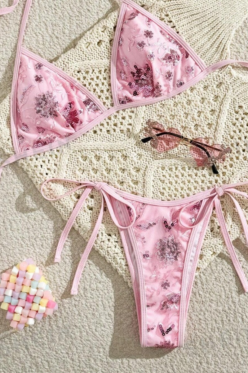 Ditsy Floral Sequin Sexy Bikini Set