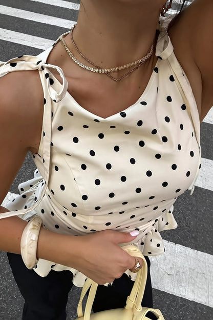 Dot Print Round Neck Fitted Versatile Tank Top