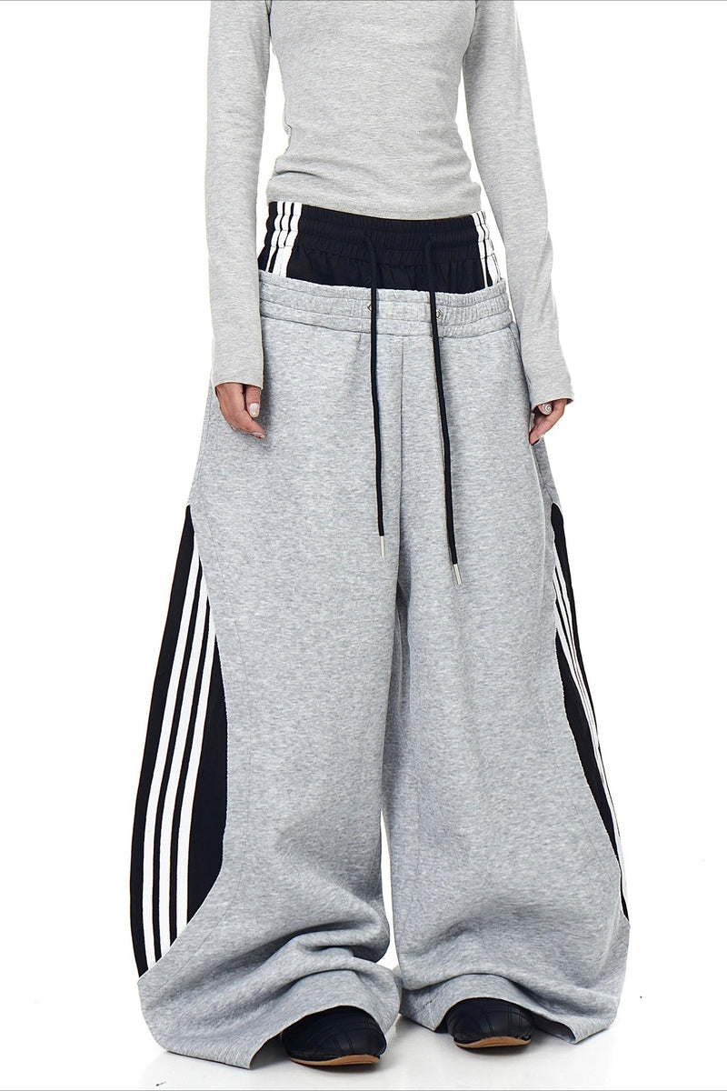 Double Waist Drawstring Stripe Pants