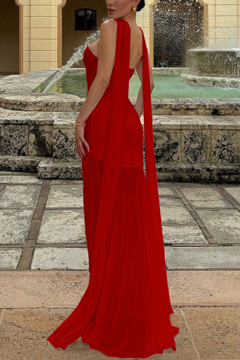 Draped Tie Sexy Mesh Patch Tube Prom Dress