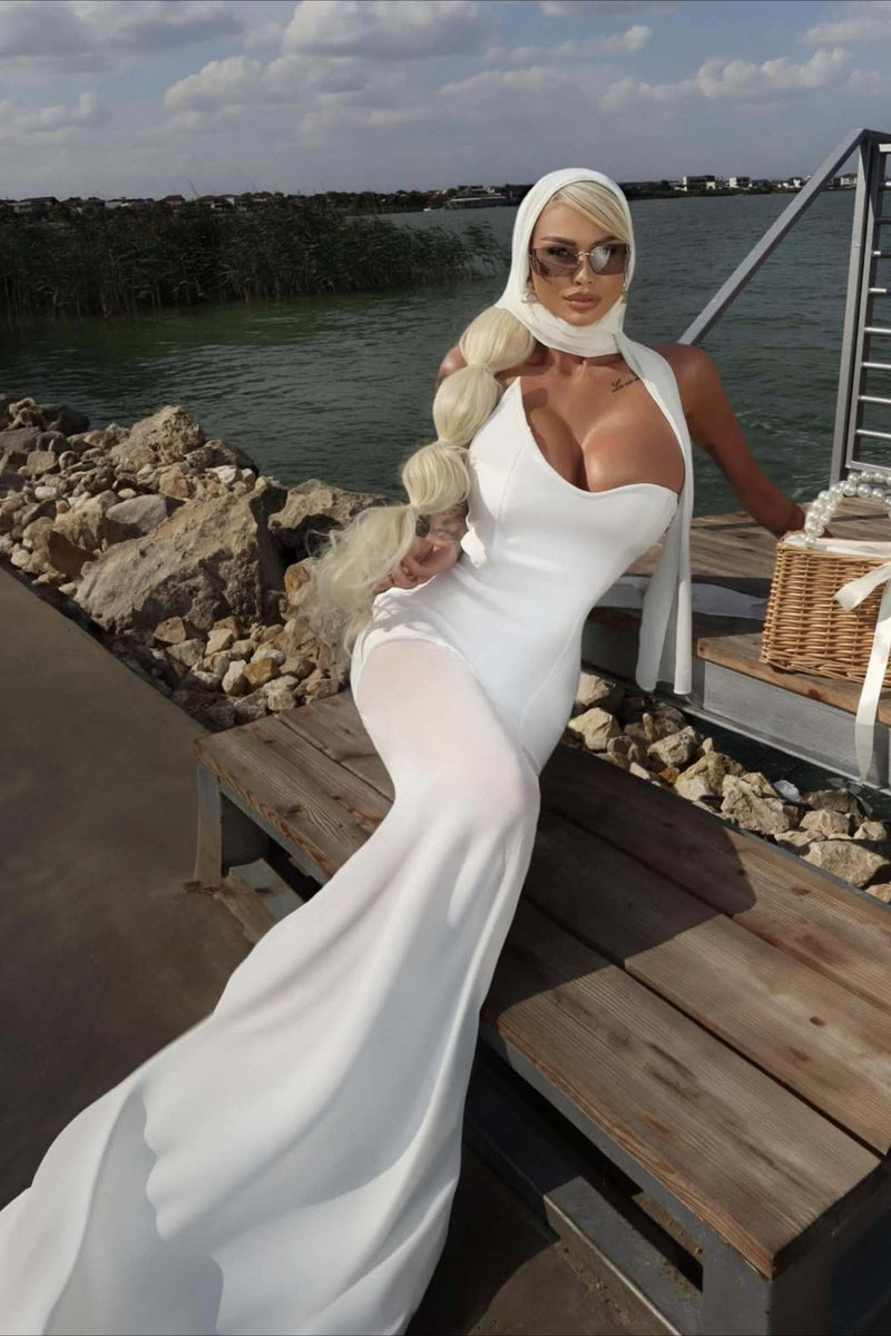 Draped Tie Sexy Mesh Patch Tube Prom Dress