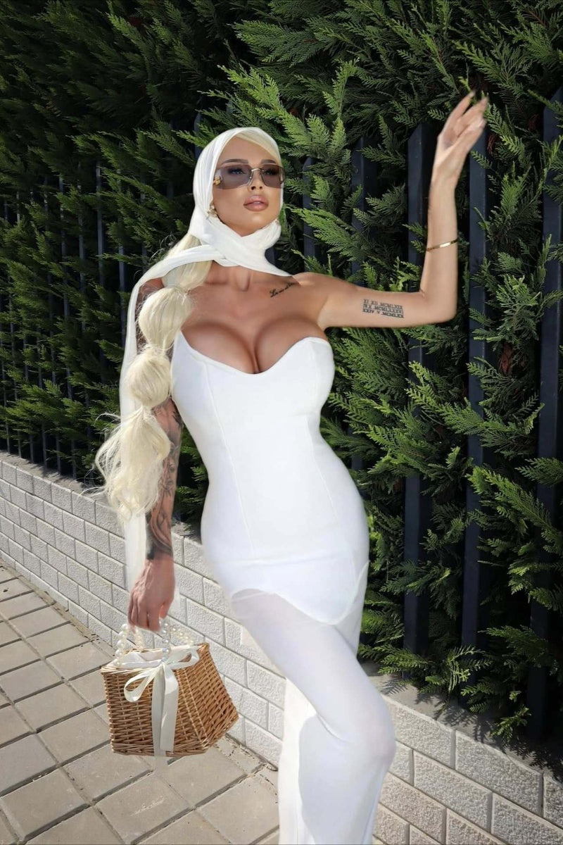 Draped Tie Sexy Mesh Patch Tube Prom Dress