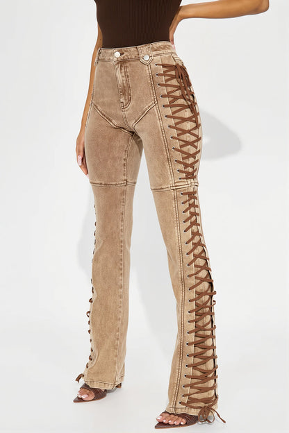 Drawstring Cargo Micro Flare Jeans