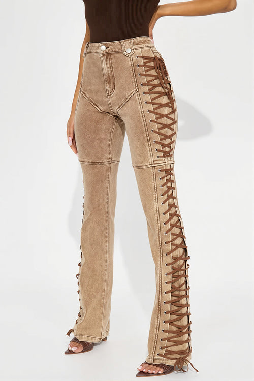 Drawstring Cargo Micro Flare Jeans