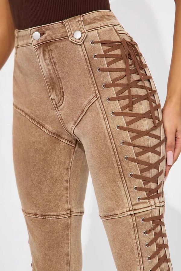 Drawstring Cargo Micro Flare Jeans