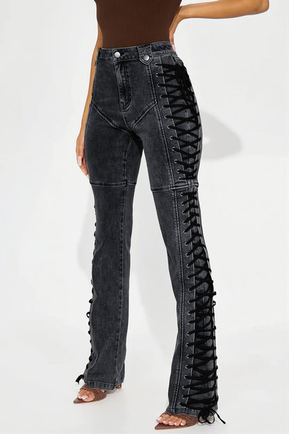 Drawstring Cargo Micro Flare Jeans