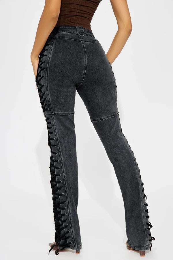 Drawstring Cargo Micro Flare Jeans