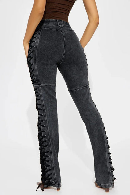 Drawstring Cargo Micro Flare Jeans