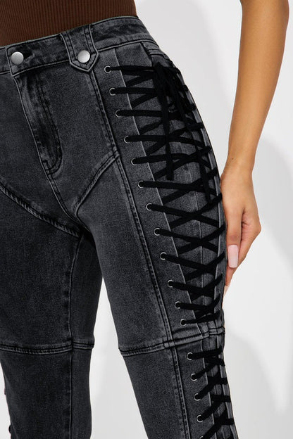 Drawstring Cargo Micro Flare Jeans