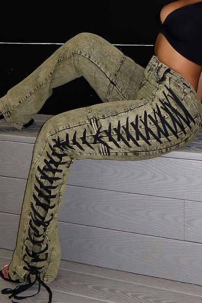 Drawstring Cargo Micro Flare Jeans