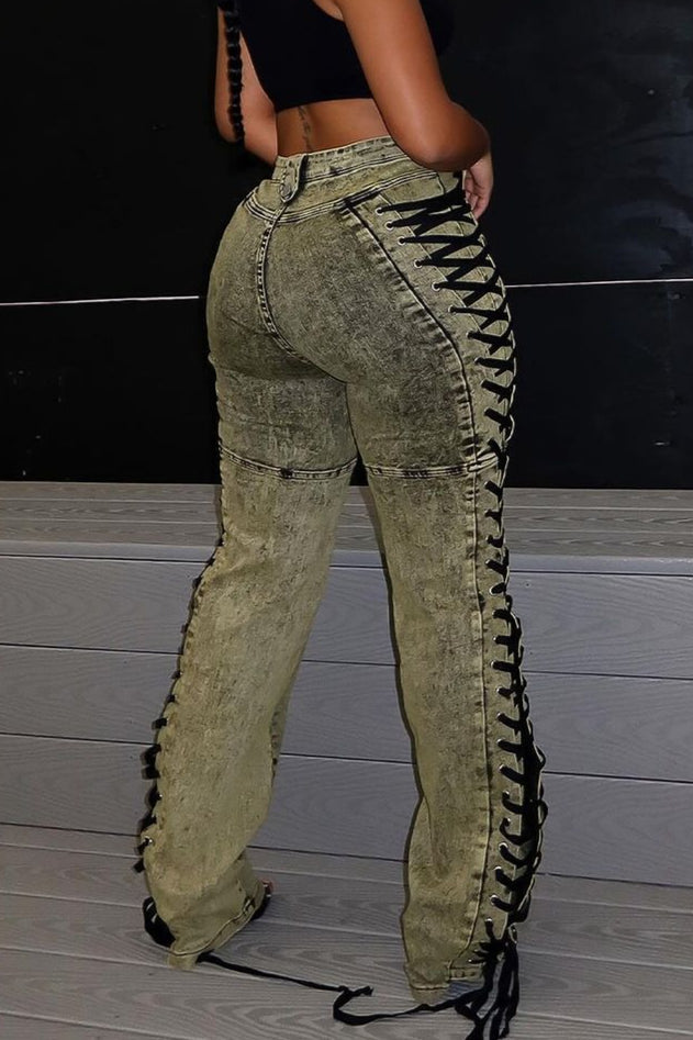 Drawstring Cargo Micro Flare Jeans
