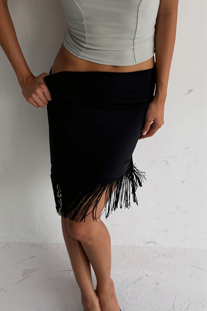 Elegant Asymmetric Tassel Midi Skirt
