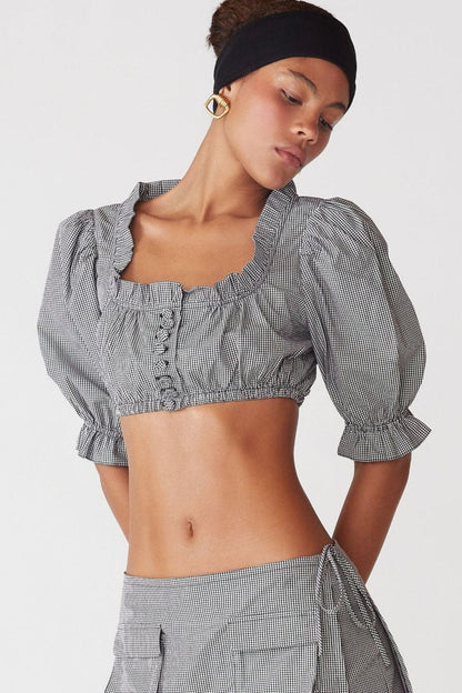 Elegant Button Ruffle Cropped Blouse