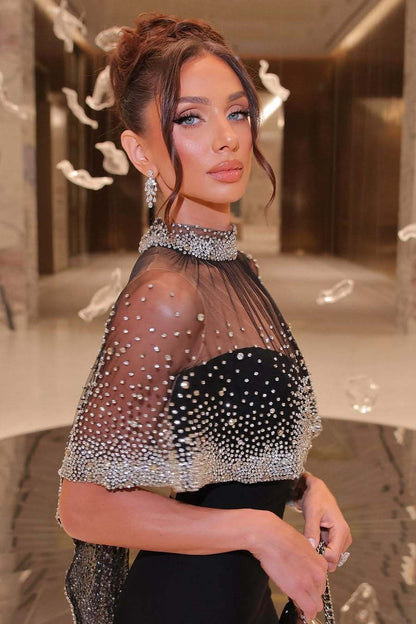 Elegant Cape Shawl Rhinestone Bodycon Prom Dress
