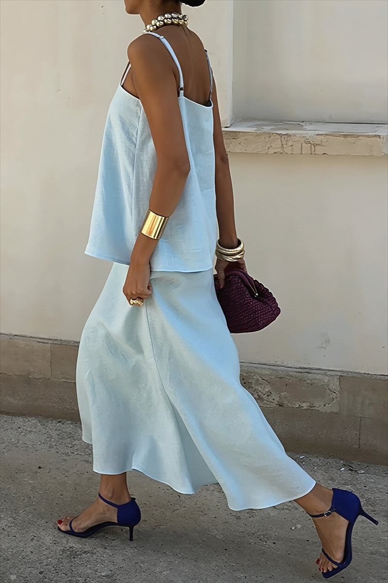 Elegant Casual Solid Cami Skirt Set