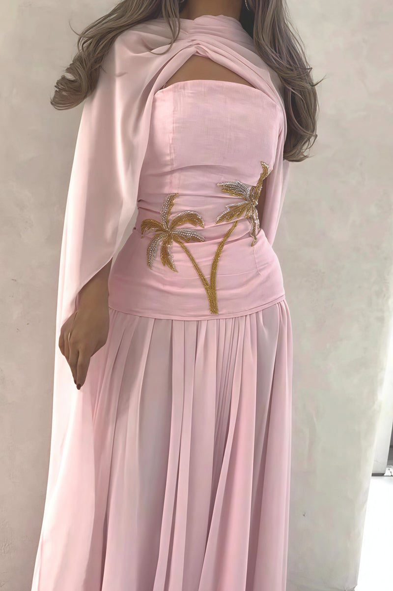 Elegant Chiffon Cape Beaded Maxi Dress