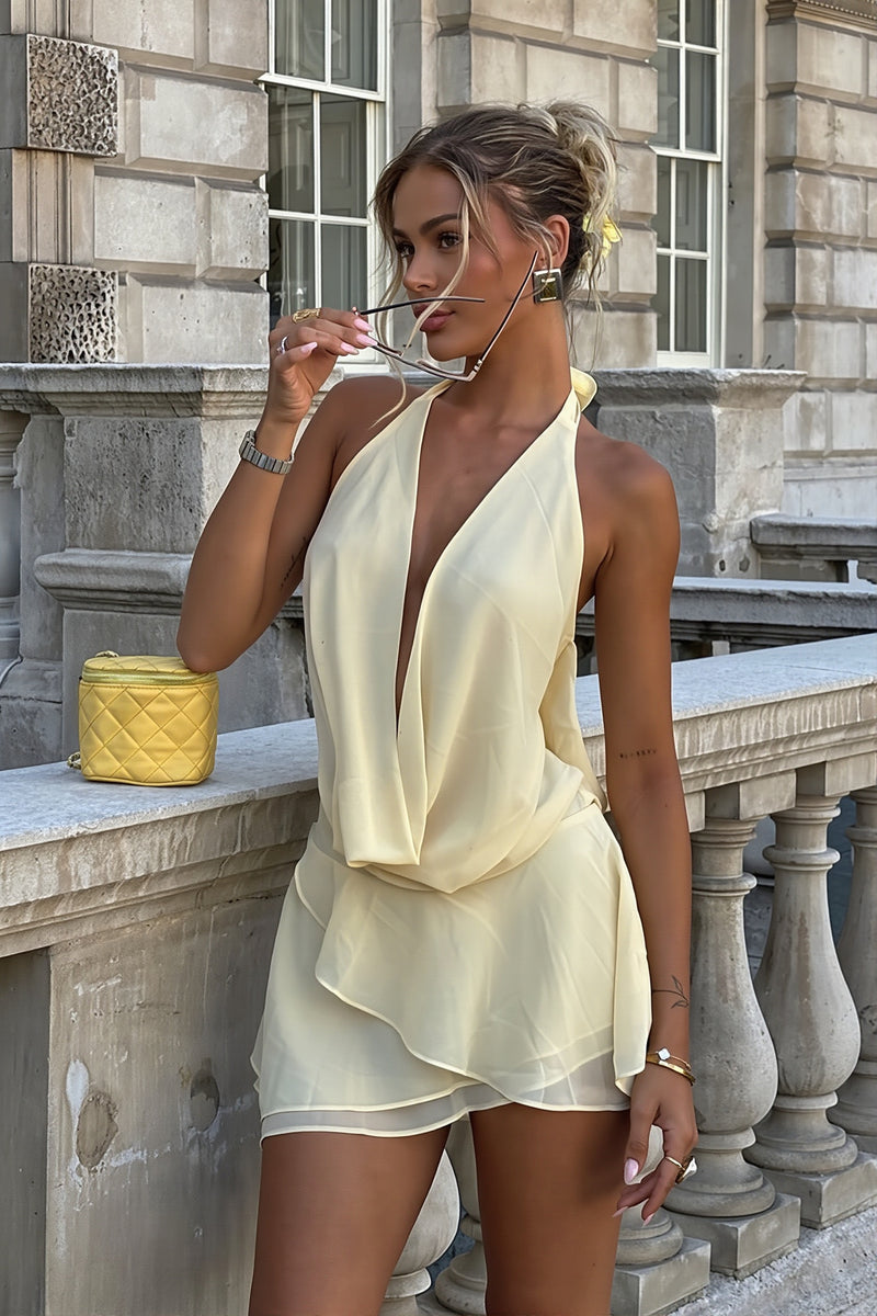 Elegant Chiffon Halter Mini Dress