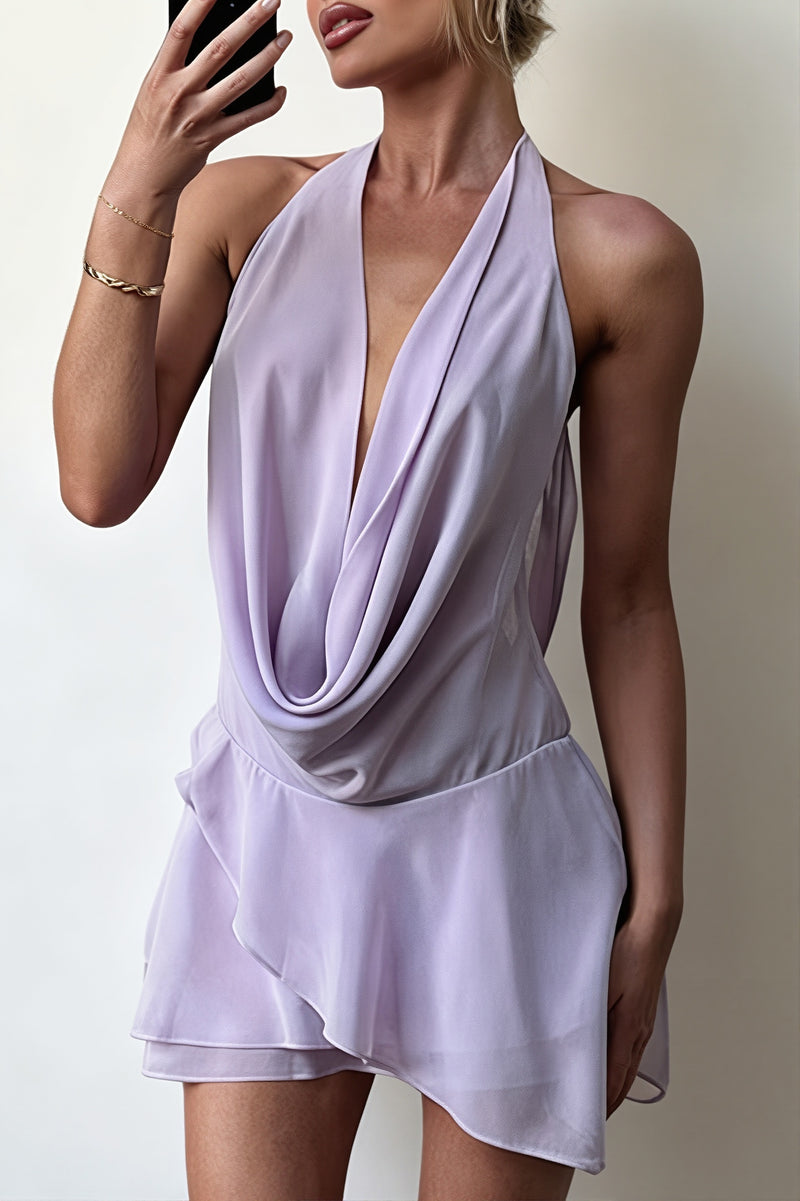 Elegant Chiffon Halter Mini Dress
