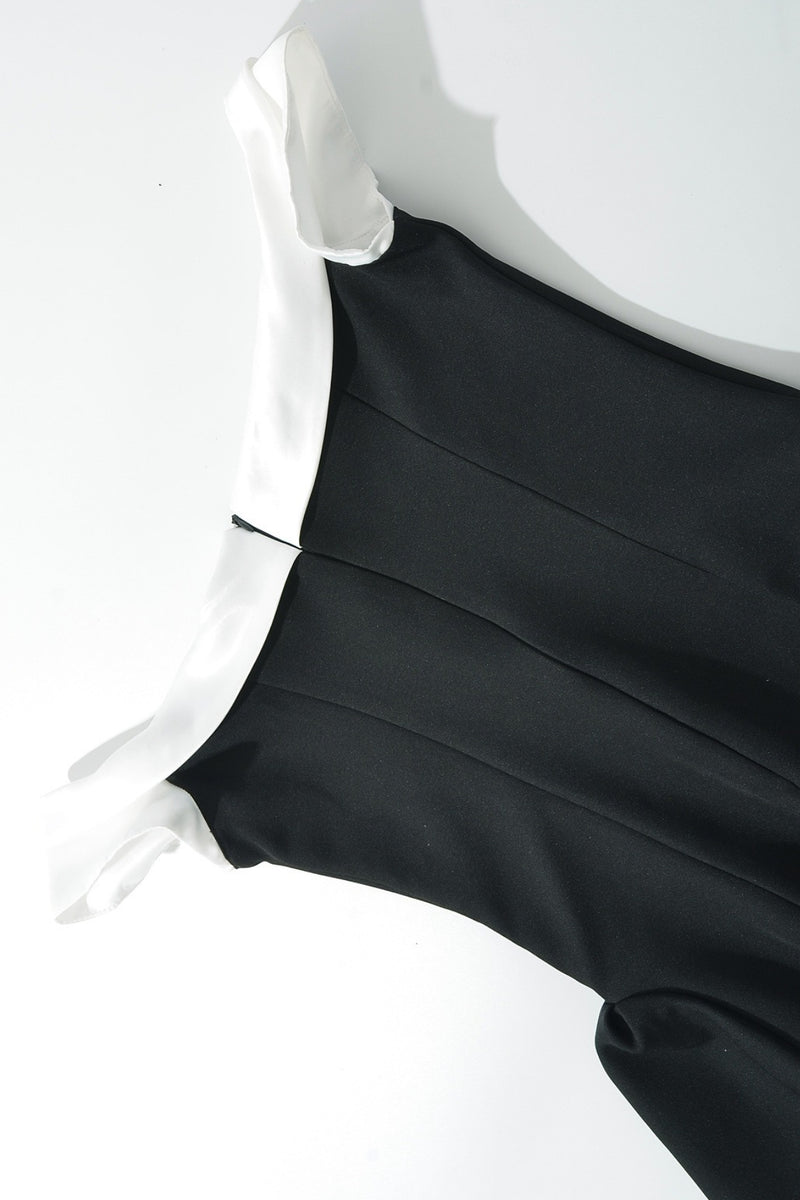 Elegant Color Block Ruffle Off Shoulder Mini Dress