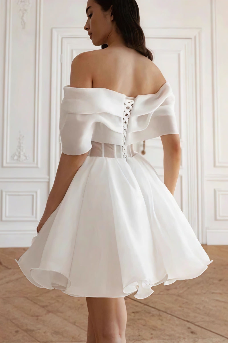 Elegant Cross Ruched Off Shoulder Short Reception Dress