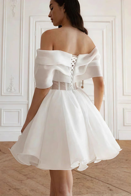 Elegant Cross Ruched Off Shoulder Short Reception Dress