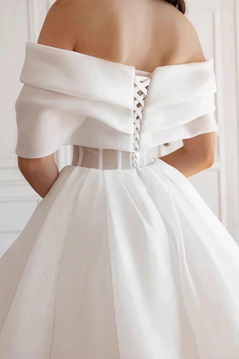Elegant Cross Ruched Off Shoulder Short Reception Dress