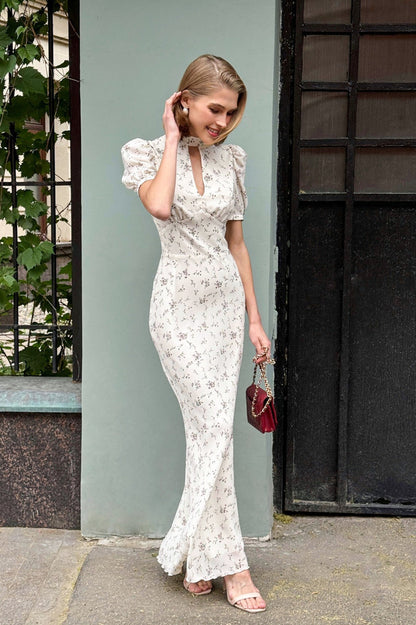 Elegant Floral Deep V Bodycon Maxi Dress