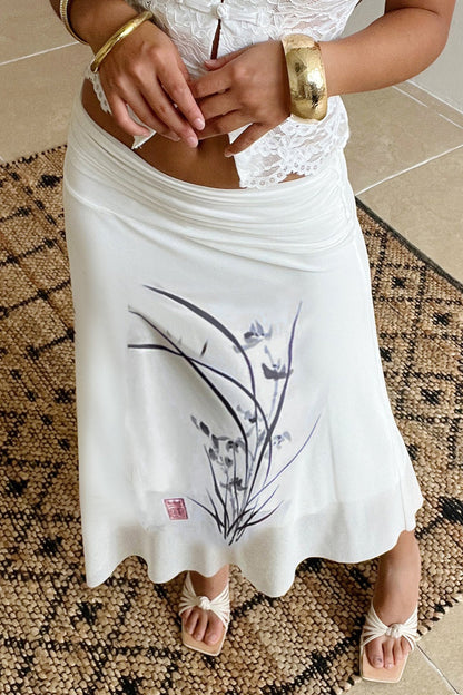 Elegant Floral Irregular Mesh Skirt