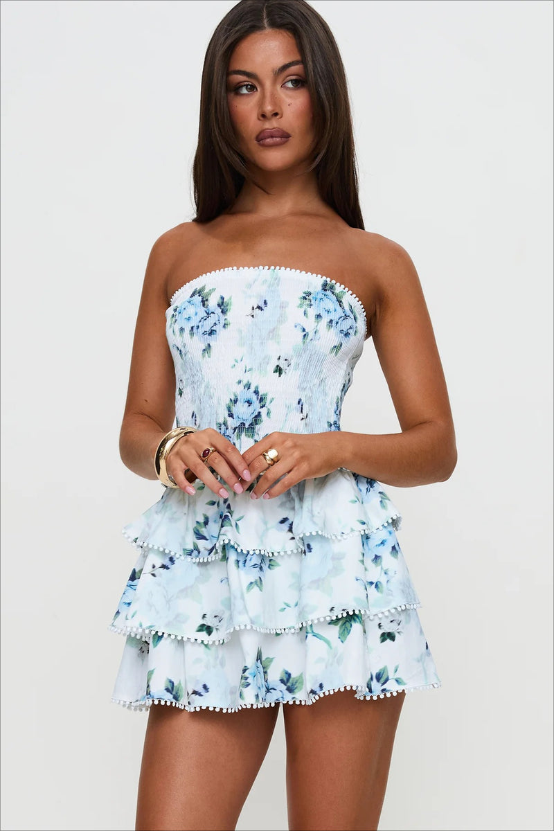 Elegant Floral Ruched Waist Mini Dress