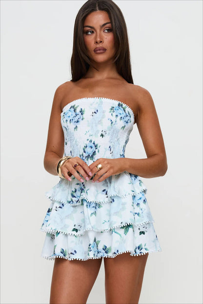 Elegant Floral Ruched Waist Mini Dress