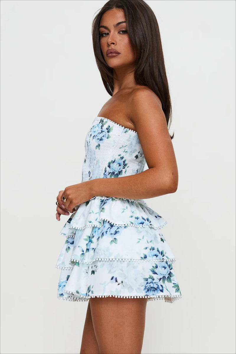 Elegant Floral Ruched Waist Mini Dress