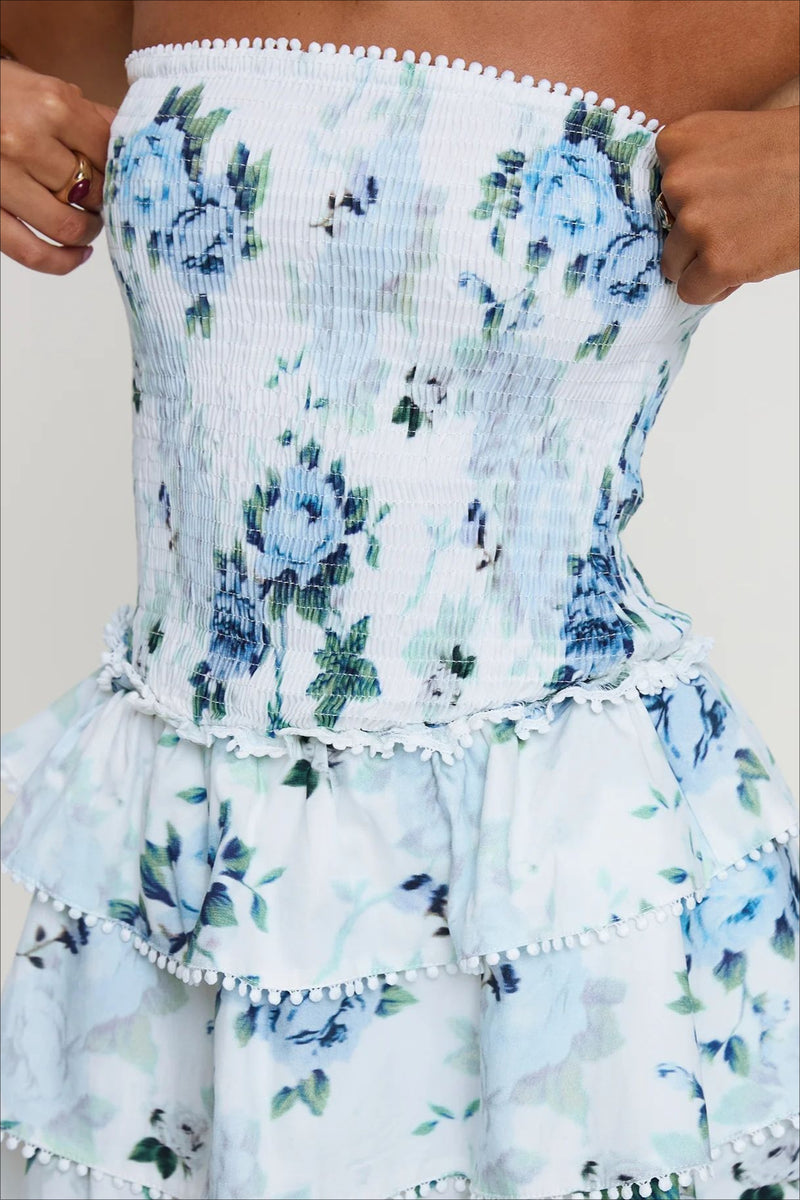 Elegant Floral Ruched Waist Mini Dress