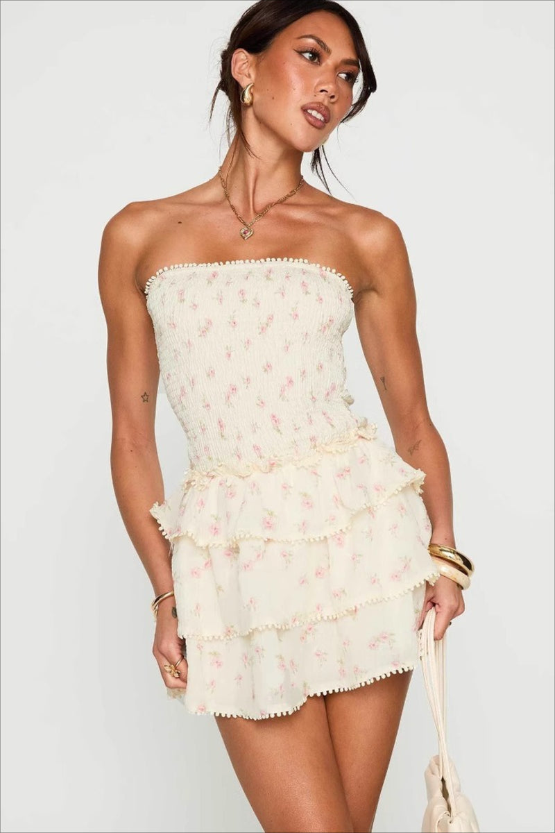 Elegant Floral Ruched Waist Mini Dress