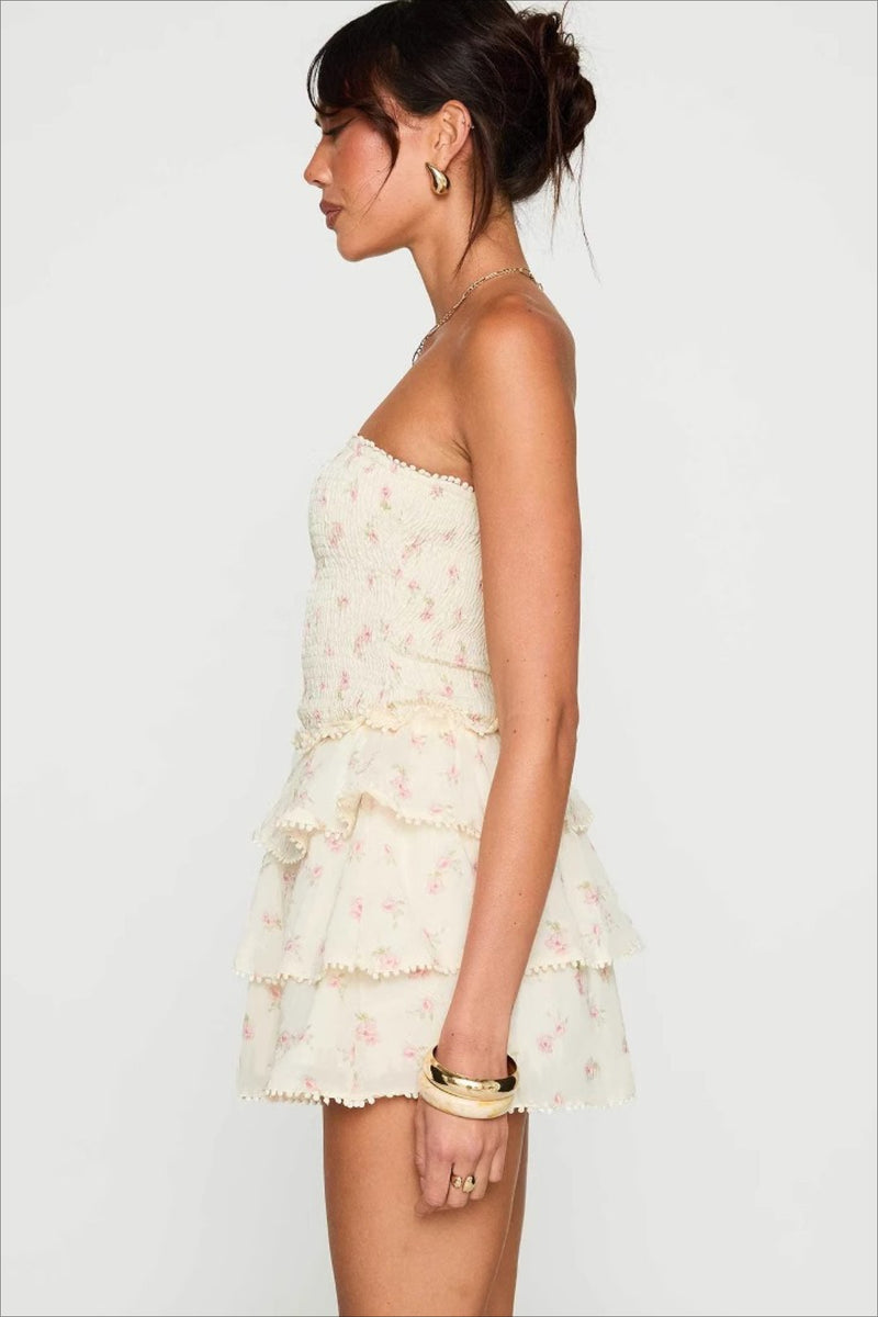 Elegant Floral Ruched Waist Mini Dress