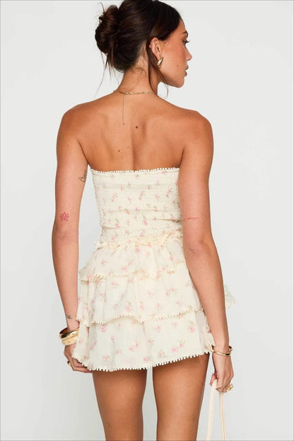 Elegant Floral Ruched Waist Mini Dress