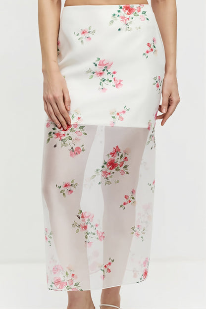 Elegant Floral See Through Split Skirt