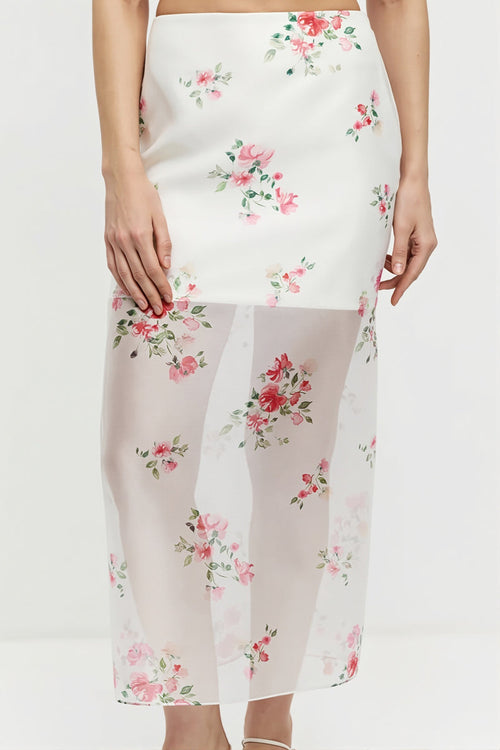 Elegant Floral See Through Split Skirt