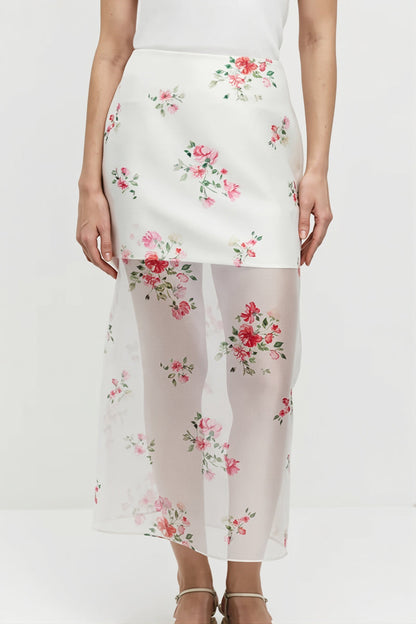 Elegant Floral See Through Split Skirt
