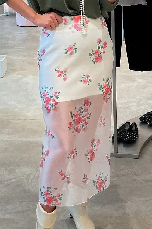 Elegant Floral See Through Split Skirt
