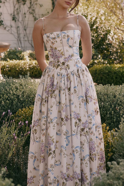 Elegant Gentle Floral Cami Fairy Maxi Dress