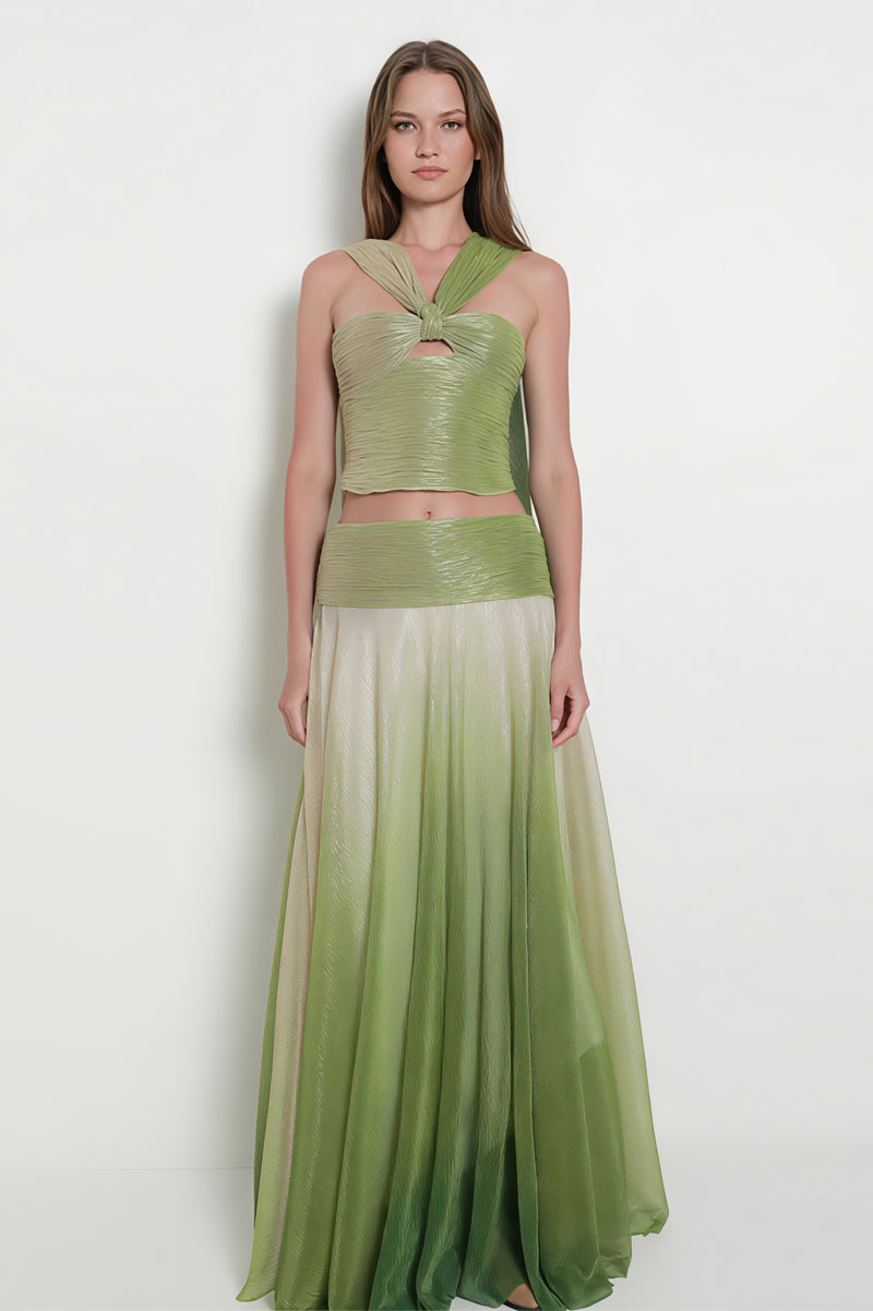 Elegant Gradient Halter Top And Skirt Set