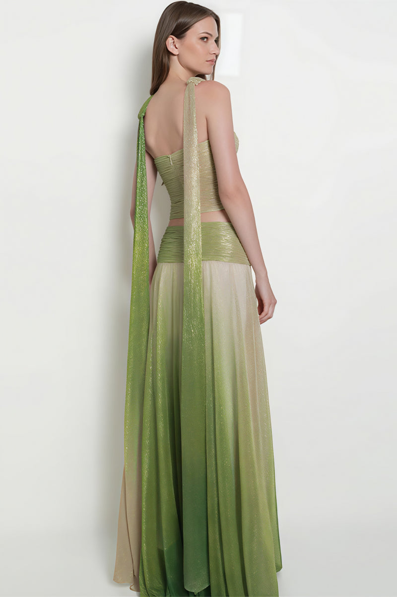 Elegant Gradient Halter Top And Skirt Set