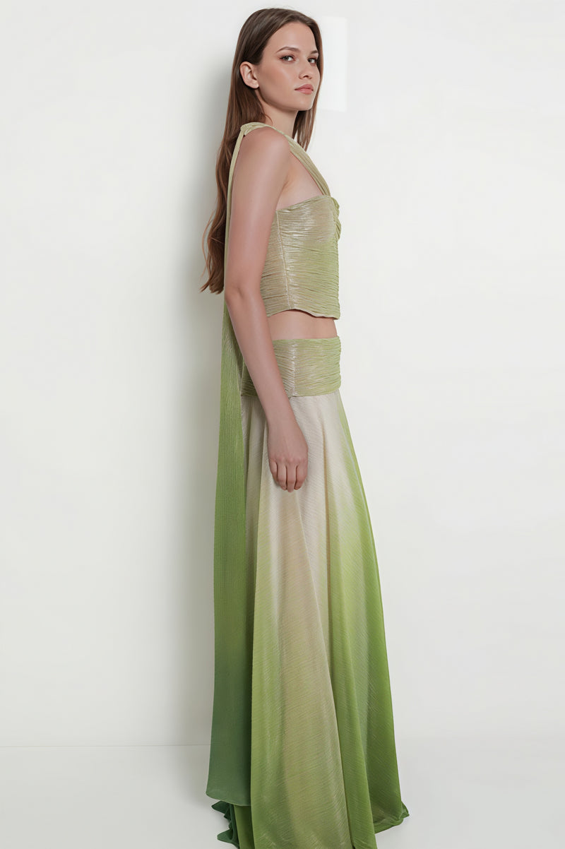Elegant Gradient Halter Top And Skirt Set