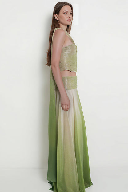 Elegant Gradient Halter Top And Skirt Set