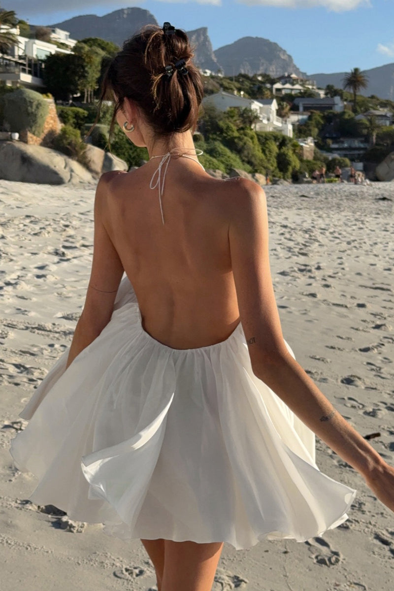 Elegant Halter Metal Button Backless Mini Dress