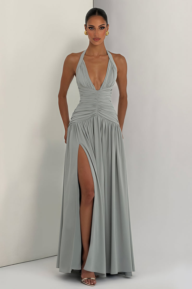 Elegant Halter Neck Slit Backless Maxi Dress