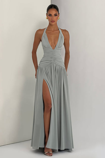 Elegant Halter Neck Slit Backless Maxi Dress