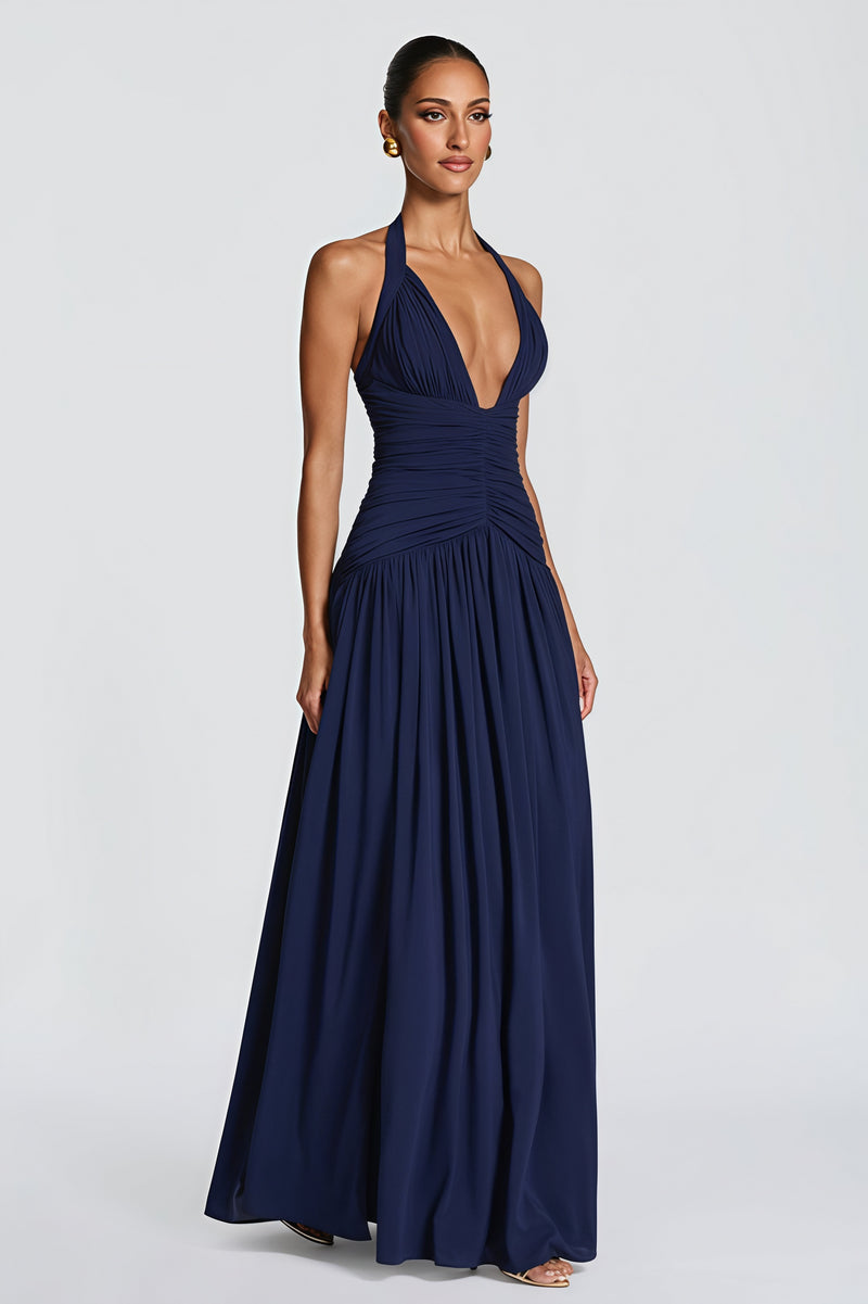 Elegant Halter Neck Slit Backless Maxi Dress