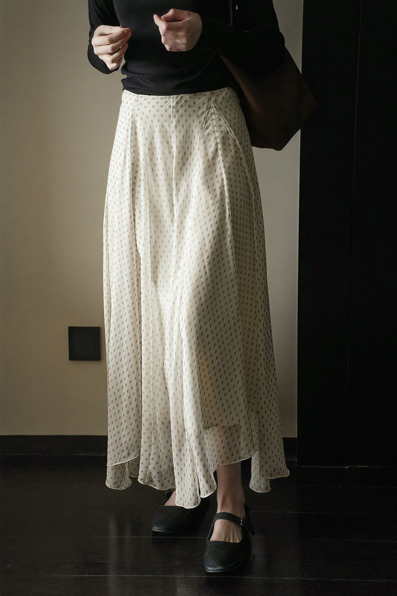 Elegant Irregular Draped Polka Dot Maxi Skirt